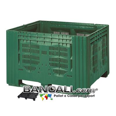 AgriBox Atossico Cassone 100x120  Altezza 78 cm; Fondo Fessurato, Pareti Fessurate; Atossico per uso Alimetare; 680 Litri; 4 Piedi; Verde.