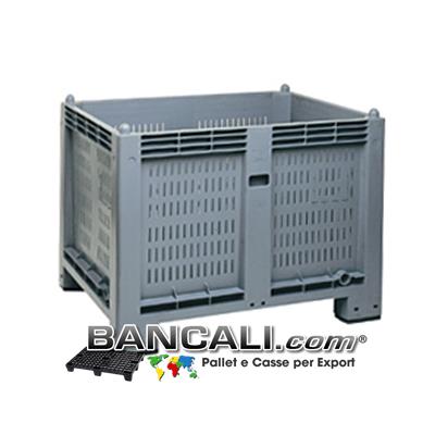 AgriBox® CargoPallet Box 600 Litri; Cassone in Plastica: Pareti Forate, Fondo Chiuso;  800x1200 h.850;  Atossico: per uso alimentare; 