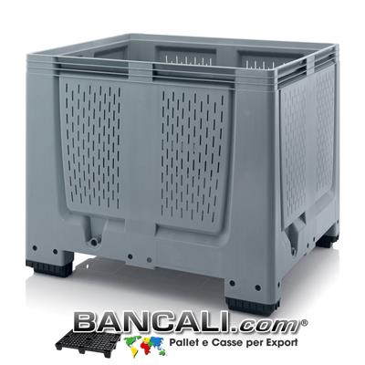 Agri Box 1000x1200 h.1000 mm. in plastica HDPE Atossica per Alimenti, Pareti e Fondo Forato, Capienza 900 Litri, 4 piedi, Peso Tara 42 Kg.