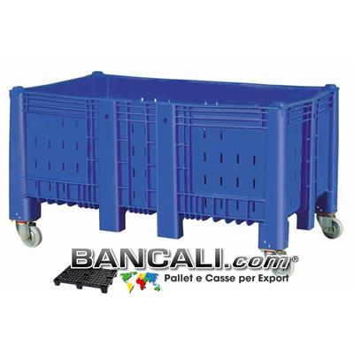 Agri Box Bins Lungo 1610 mm. Largo 1040 mm con 4 Route alto 840 mm in Plastica Vergine 10 Piedi Igienico Forato Peso Tara 60 Kg.