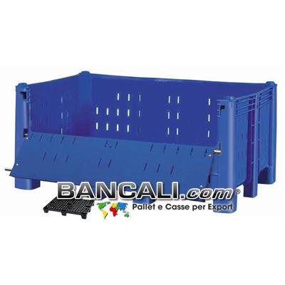 Agri Box Bins Lungo 1610 mm. Largo 1040 mm con Ribaltina Lato Lungo alto 720 mm in Plastica Vergine 10 Piedi Igienico Forato Sovrapponibile Peso Tara 52 Kg.