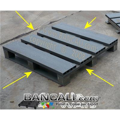Bancale Quadrato 110x110 in Plastica, con tavole cannettate in Plastica,  ideale per essere imbullonato;  molto Forte e Robusto;  3 Slitte sotto  =  3 Binari; inforcabile su 4 Lati; Kg 37  Idoneo all' EXPORT.
