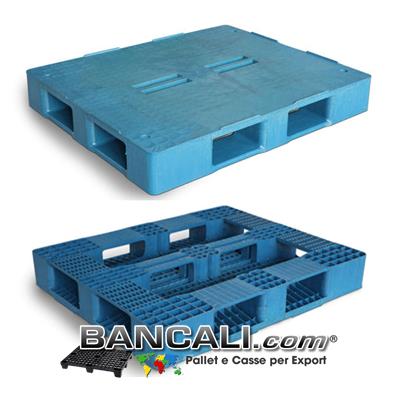 Bancale Rettangolare in Plastica 1000x1200 mm. Piano Chiuso con 4 Fessure al centro e 5 Slitte sotto;  idoneo a Scaffalature. Peso  28 Kg.