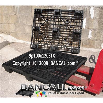 Bancale in Plastica 100x120 Piedi 9 inseribile, Grigliato Robusto, 13 Kg.  Per Portate Medio Pesanti;  confezionato da 44 pezzi; Ottimo come: EXPORT-PALLET® 