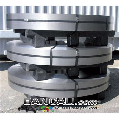 Bancale in Plastica Riciclata per lo stoccaggio di Dischi Metallici o Bandelle metalliche. dimensione 840 mm x1000 mm; altezza 180 mm Kg. 21; Inforcabile 2 Vie.