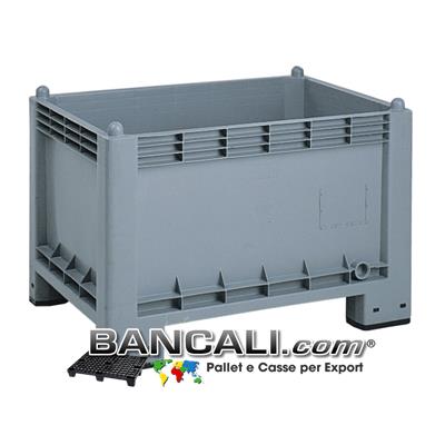 Box Cassa Plastica 70x100 h.65 con 4 Piedi; Igienico Atossico per Uso Alimentare colore Grigio Pareti Chiuse; con Logo Pittogramma:  Idoneità per Alimenti, HACCP e Standard BRC.