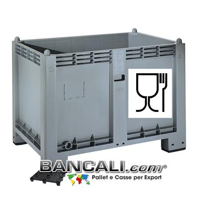 CARGO PALLET EuroBox  550 Lit. 80x120 h85 ATOSSICO  realizzato con Plastiche nobili e dotato di Simbolo impresso sul cassone per l'idoneità agli  ALIMENTI  e per gli  usi igienici.