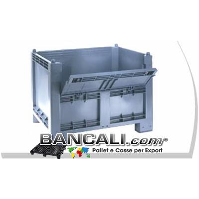 CargoPALLET  Box  in Plastica 600 Litri  con SPORTELLO; Igienico e  ATOSSICO; dimensioni:  800x1200 h.850 mm. 4 Piedi,  colore Grigio Chiaro.