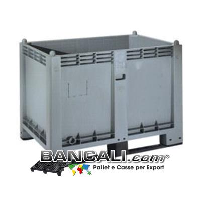 Cargo Pallet BOX 80x120 h85cm Materiale Plastica Industriale Pareti Chiuse 2 Slitte/Traverse idoneo a Scaffale  Max 500 Kg. (per maggiori kg di portata su Scaffale  consultarsi)