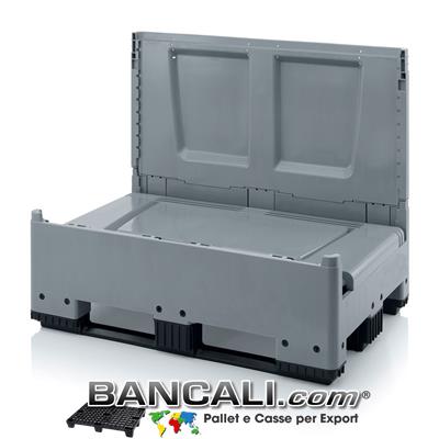 Cassa ripieghevole 800x1200 h.1000 in plastica atossica , Pareti Abbattibili, Riduce l'ingombro e i costi di trasporto, Pareti chiuse 3 Traverse. Peso Tara 46 Kg.