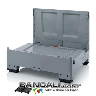 Cassa ripieghevole 800x1200 h.1000 in plastica atossica , Pareti Abbattibili, Riduce l'ingombro e i costi di trasporto 4 piedi, Pareti chiuse Peso Tara 40 Kg.