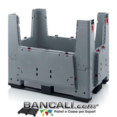Cassa ripieghevole  800x1200 h.1000 in plastica atossica , 3 TRAVERSE , e 4 VANI D'accesso o Portelli. Pareti chiuse Peso Tara 53 Kg.