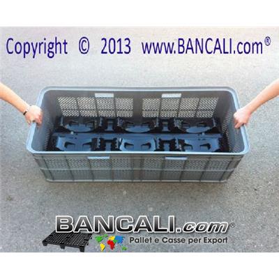 Cassetta Plastica Lunga 1190x490 h. 370 mm. Grigliata Sovrapponibile con 6 Maniglie Pareti Forate Fondo Chiuso per usi Universali Peso 5,8 Kg.