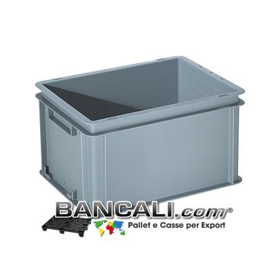 Contenitore Robusto 400x300xh.220mm. in Plastica Atossica capacità Litri 22. La cassa è sovrapponibile  Dotata di 2 Maniglie NON Passanti. Peso Tara Kg. 1,050