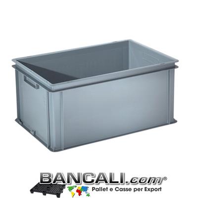 Contenitore Robusto 400x600xh.270 mm. in Plastica Atossica capacità Litri 50. La cassa è sovrapponibile Dotata di 2 Maniglie NON Passanti. Peso Tara Kg. 2,230