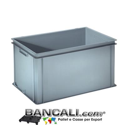 Contenitore Robusto 400x600xh.320 mm. in Plastica Atossica capacità Litri 60. La cassa è sovrapponibile Dotata di 2 Maniglie NON Passanti. Peso Tara Kg. 2,740
