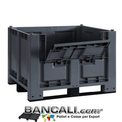 Contenitore plastica 1000x1200 h.830 mm usi Universali industriali. inforcabile su tutti i 4 Lati. Dotato di Sportello Lato Lungo Sovrapponibile e Accatastabile Peso Tara Kg. 34