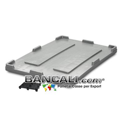 Coperchio in Plastica 1200x1200 mm Robusto Universale per Contenitori, Dotato di Bordi  rialzati  Materiale Plastica vergine HDPE per alimenti, Peso Tara 11 Kg.