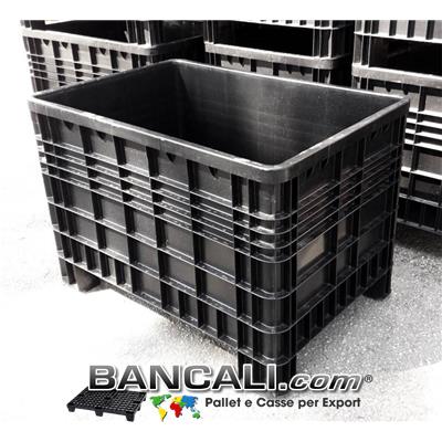 EuroBox 800 x 1200 h.800 mm. ECONOMICO Contenitore universale in plastica Riciclata  colore NERO, dotato di 4 Piedi; idoneo comeExportBox® Peso Tara Kg.25 