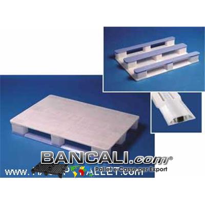 EuroPALLET 800x1200 BIANCO molto Igienico; con 3 slitte BLU con all'interno  3 Barre di Metallo  come rinforzo che lo rendono: idoneo allo SCAFFALE 