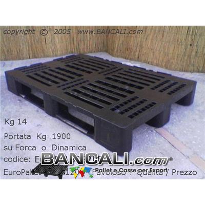 EuroPALLET in Plastica 800x1200 di HDPE Robusto per la LOGISTICA intensiva, con 2 Slitte, Colore Nero Peso Tara Kg. 15