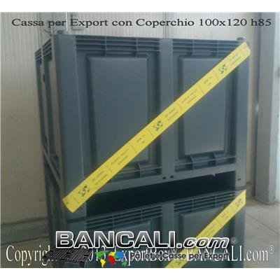 ExportBox® Contenitore in plastica 1000x1200 x h.830 mm per Export Cassa misure interne: 920x1120x h.655 mm, con 4 piedi e inforcabile su tutti i 4 Lati. Sovrapponibile e Accatastabile. CON COPERCHIO Tipo di Plastica: PP = Polipropilene Peso Tara Kg. 