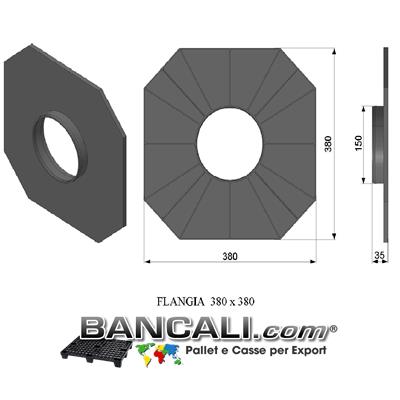 Flangia in Plastica 380x380 mm. con cono da 152 mm o 6 Pollici PortaBobine o Rotoli in Sospensione a 2 Flange a Perdere Peso Tara 0,270 Kg.