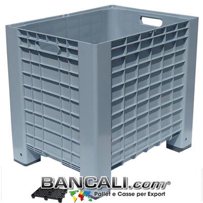 Pallet-Box 600x800 h.740 mm. Cassa in plastica Contenitore con Maniglie per l'agricoltura o industria. 4 piedi Colore Grigio. Peso Tara 12,5 Kg.