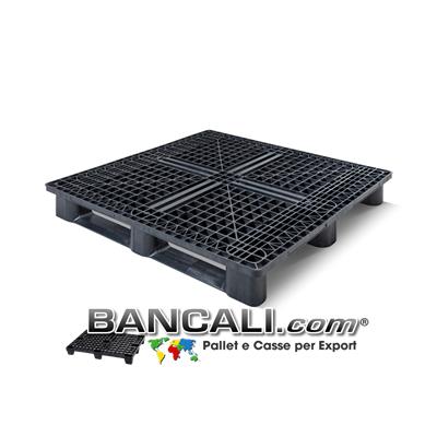 Pallet Quadrato 1200x1200 h.156 mm in Plastica Robusto Sovrapponibile a 3 Traverse idoneo per la logistica e per Export, portata Medio Pesante Peso Tara Kg 16 