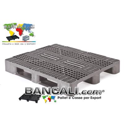 Pallet Sovrapponibile 100x120 robusto con pianale grigliato, a 3 slitte o Binari, in Plastica, idoneo alle grosse portate. Consentito ai Lavori Pesanti e Frequenti per la logistica. Peso Tara 20 Kg.