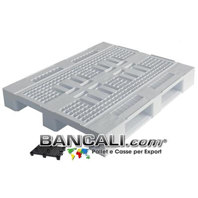Pallet igienico 800x1200 h.155 mm.  Atossico per alimenti stampato con Plastiche HDPE Vergini. Pianale Grigliato, Dotato di 3 Slitte Peso Tara 13 Kg.