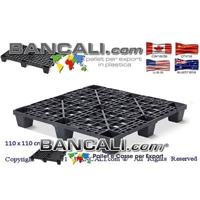Pallet in Plastica Quadrato 1100x1100 mm. Grigliato con 9 piedi quadrati. Bancale inseribile idoneo all'export nei Container. Ottimo come EXPORT-PALLET®  Suggerito anche per le Spedizioni Aeree: AirPALLET® Peso 6,3 Kg. 