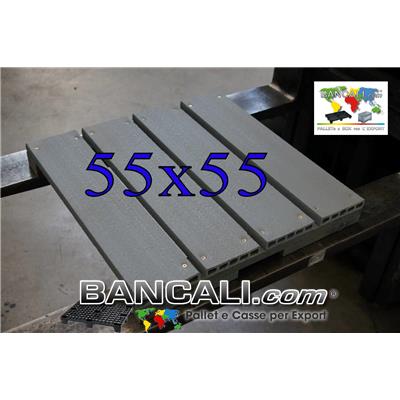 Pedana miniPallet Plastica  550x550 mm.  h.70 mm. assemblato Piano Ruvido Pianale a 4 Listelli da 125 mm - Pedana a 2 vie - Per inforcamento con Carrello Manuale da Corrieri. - Tara Peso Kg. 5,7  