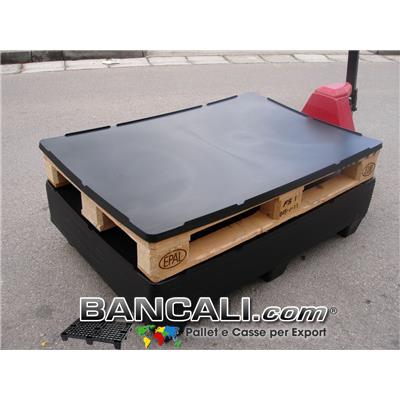 Pianale Coperchio 83x122 cm. in Plastica per Europallet 80x120 con Bordi sopra e Basetta sotto  Kg. 4,6