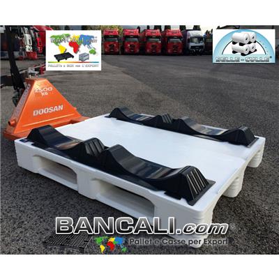 Porta Bobine in Plastica PET con 2 Culle per 2 Bobine da Diametro 500 a Ã˜ 580 mm. Selle per Rotoli Sovrapponibili L.1140 mm Larg. 230 mm Peso Tara: Gr. 450