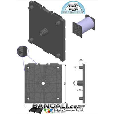 Porta Bobine mediante 2 Flange. La flangia in Plastica 580x600mm con cono da 76mm ( 3 Pollici) è utilizzata come supporto di  bobine di film; Sovrapponibili a più stadi o Livelli. Peso Kg. 3,3 Venduta o conteggiata per pezzo singolo.