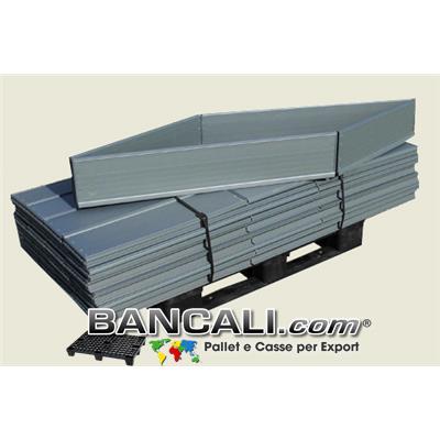 Sponde Pieghevoli a Rombo in plastica in Polipropilene 800x1200 h. 200 cm. con 6 cerniere. Paratie destinate a contenere le merci. Cinture utilizzate in modo modulare in altezza. Collari  in plastica sostitutivi ai Paretali in legno.